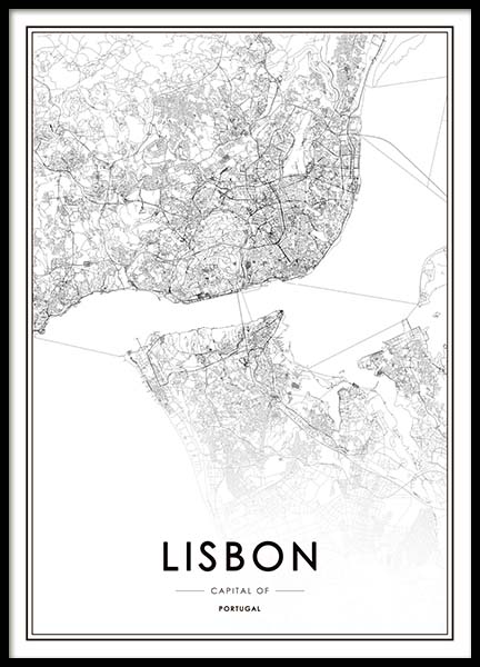 Lisbon Map Poster en el grupo  Pósters / Blanco y negro con Desenio AB (3354)