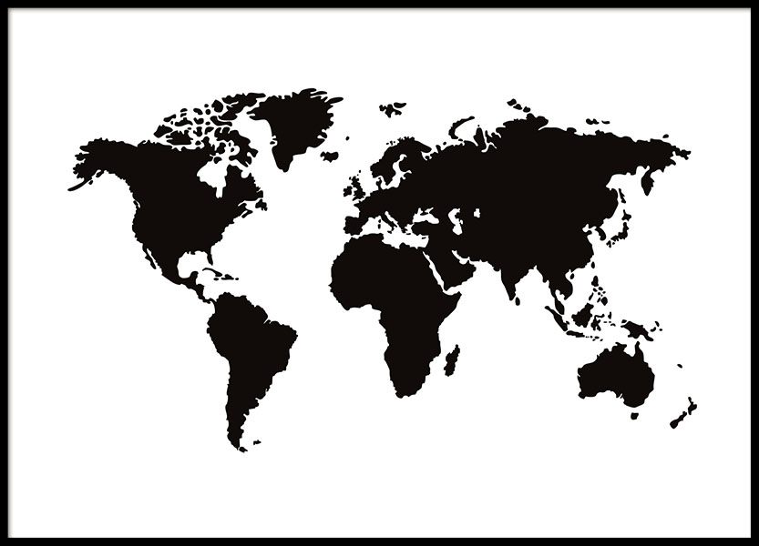 Lamina mapamundi en blanco y negro|Cuadros y posters con mapas