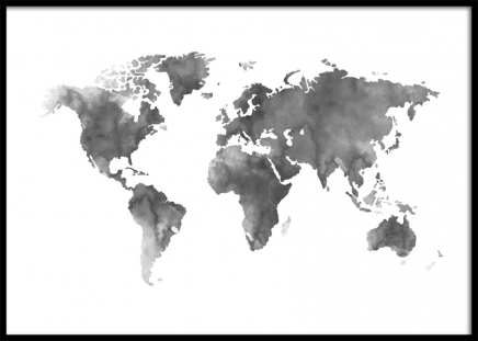 World Map Grey Watercolor, Poster en el grupo  Pósters / Mapas y ciudades con Desenio AB (8453)