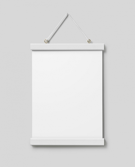  - Percha blanca de montaje para pósters en madera con imanes - 22 cm
