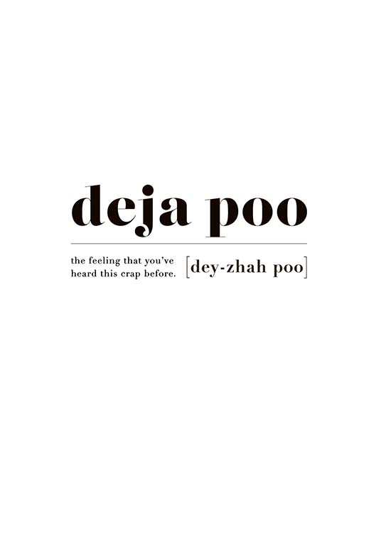 – Póster con la palabra «Deja poo», la pronunciación fonética y el significado 