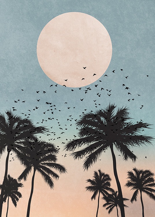 Palm Tree Sunrise Poster / Diseño gráfico con Desenio AB (10934)