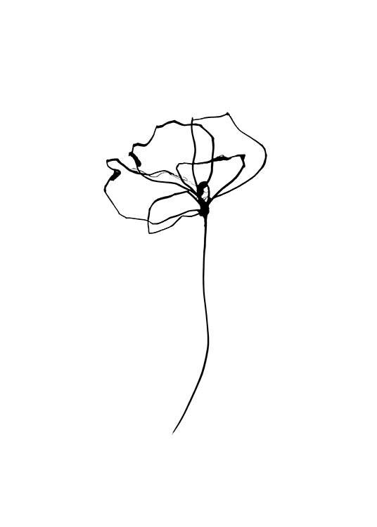 Line Flower No4 Poster / Blanco y negro con Desenio AB (11768)