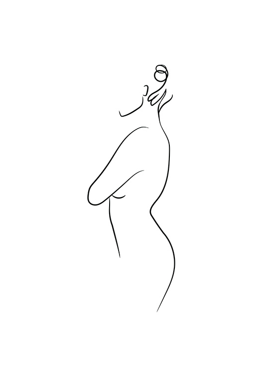 –Póster blanco con el boceto de una mujer realizado en arte de línea  