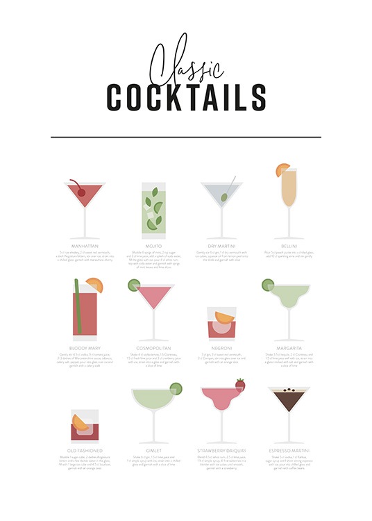 Classic Cocktail Guide Poster / Cuadros con texto con Desenio AB (12668)