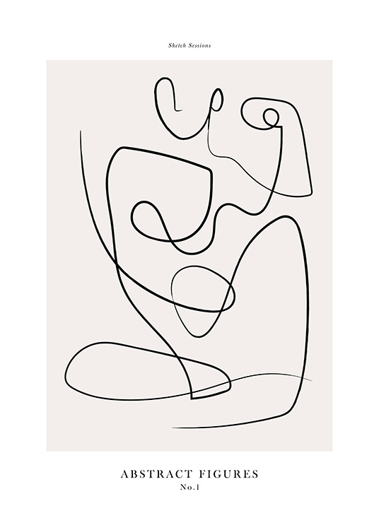  – Ilustración abstracta en blanco y negro y con fondo beis realizada en arte de línea