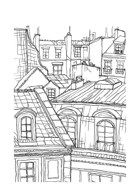 Roof Tops in Paris Poster / Blanco y negro con Desenio AB (12922)