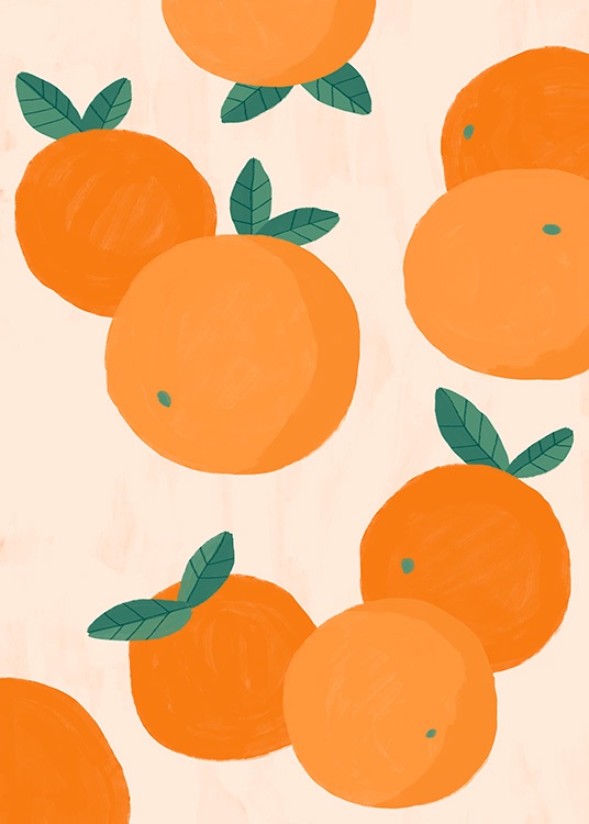 Ilustración gráfica de naranjas y un fondo claro