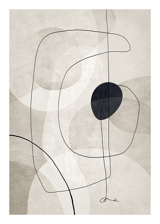  – Ilustración abstracta de diseño gráfico con líneas y formas en negro y beis