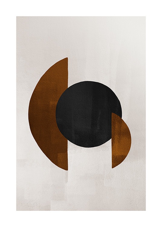  - Diseño gráfico con semicírculos en marrón y negro y fondo beis. 