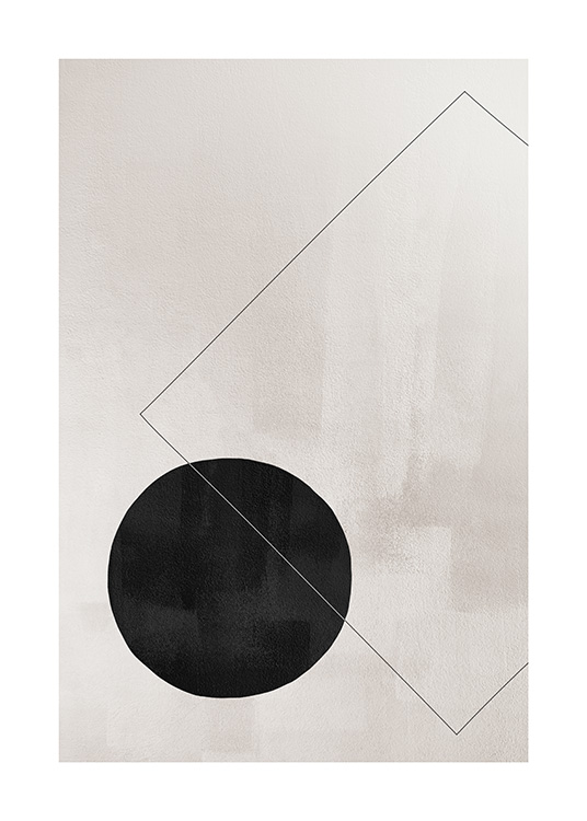  – Ilustración con fondo beis, un círculo negro y un cuadrado delineado