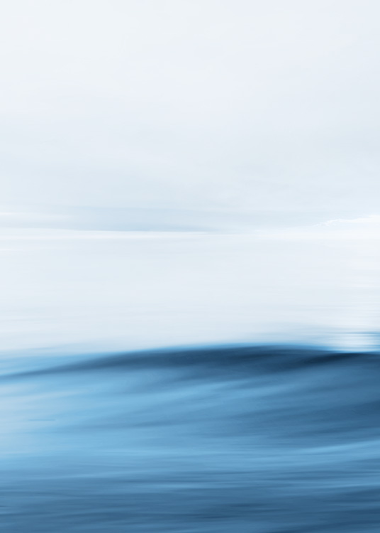 - Fotografía de un horizonte abstracto en azul con siluetas abstractas y desdibujadas en blanco. 