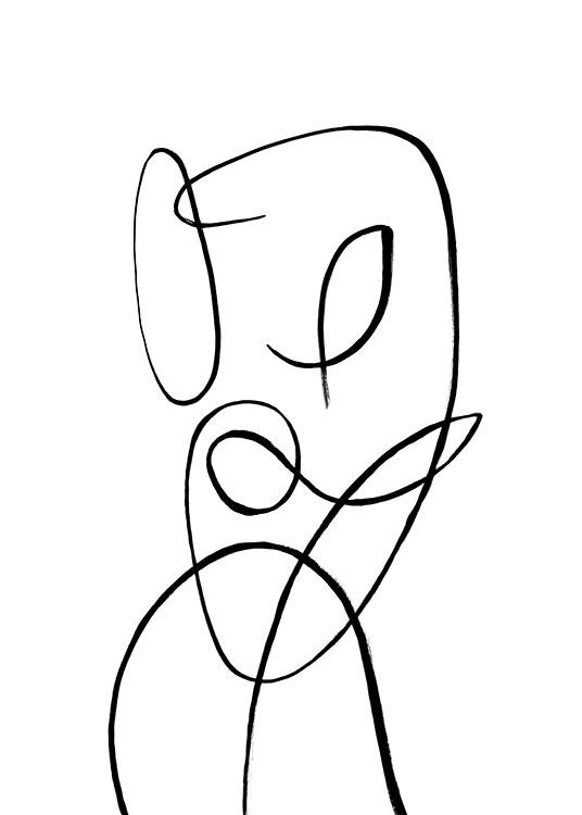 - Lámina de arte de línea con e dibujo de la figura de una mujer en negro y fondo blanco.