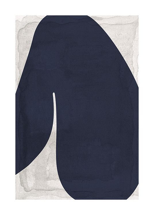  – Ilustración de diseño gráfico con una pierna abstracta color azul y flexionada sobe un fondo beis.