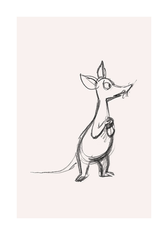  – Póster con un esbozo de Sniff, uno de los personajes de los Moomin, con sus garritas sobre el pecho y mirada ansiosa.