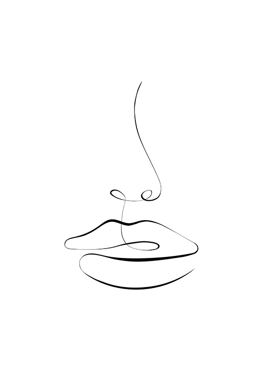  - Dibujo de línea abstracto de una nariz y dos labios.