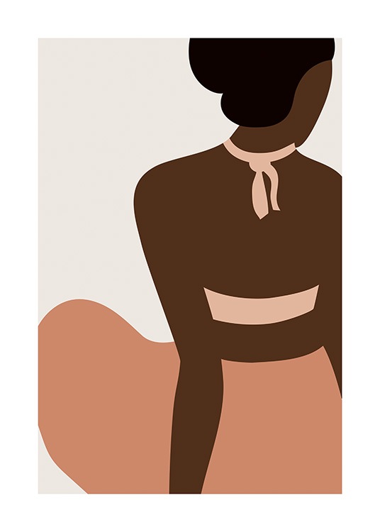  – Ilustración gráfica de una mujer que lleva un pantalón color melocotón y un bikini del mismo color en un tono más claro