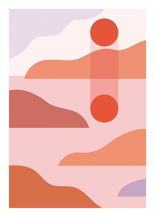  – Ilustración gráfica de un atardecer abstracto en rojo, rosa y violeta