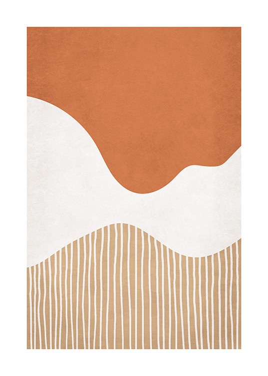  – Ilustración gráfica de figuras abstractas y líneas en anaranjado, blanco y beis 
