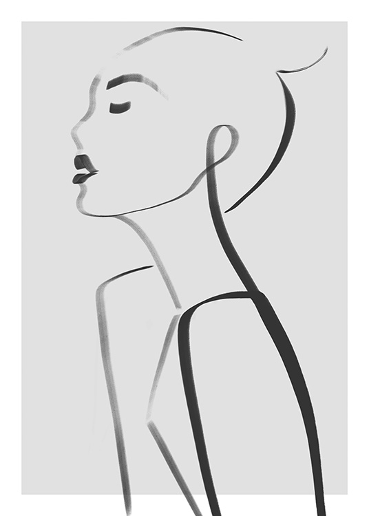  – Ilustración de arte de línea con el perfil de un torso trazado en negro sobre fondo gris