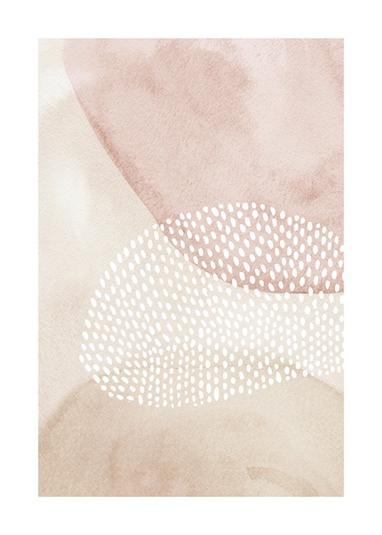  – Abstracción en tonos de rosa y beis con una figura ovalada hecha con pequeños puntos blancos.