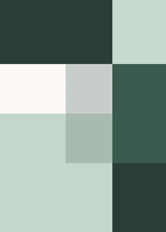  – Ilustración gráfica con cuadrados y rectángulos en color verde claro y oscuro.