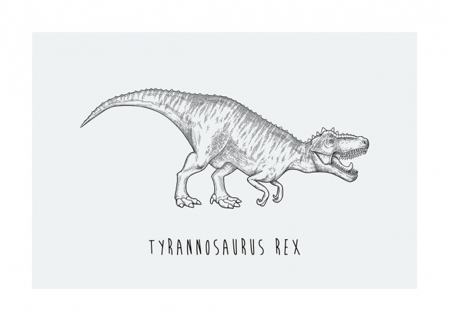  – Ilustración con un Tyrannosaurus rex y fondo azul verdoso