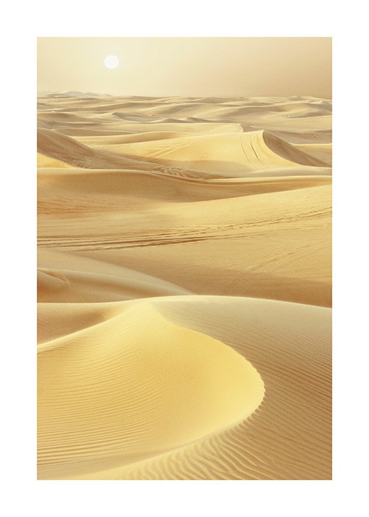  – Fotografía de un paisaje en el desierto con arena amarilla y el sol al fondo de la imagen.