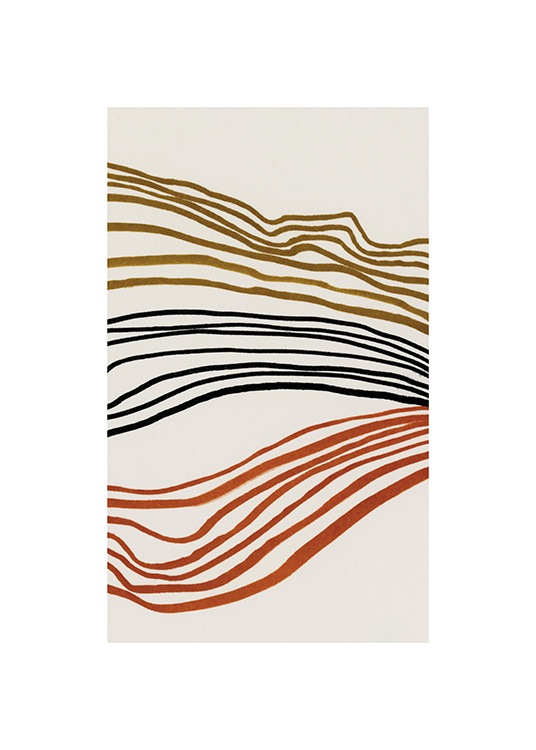  – Ilustración abstracta de fondo beis con líneas superpuestas en negro, rojo y marrón.