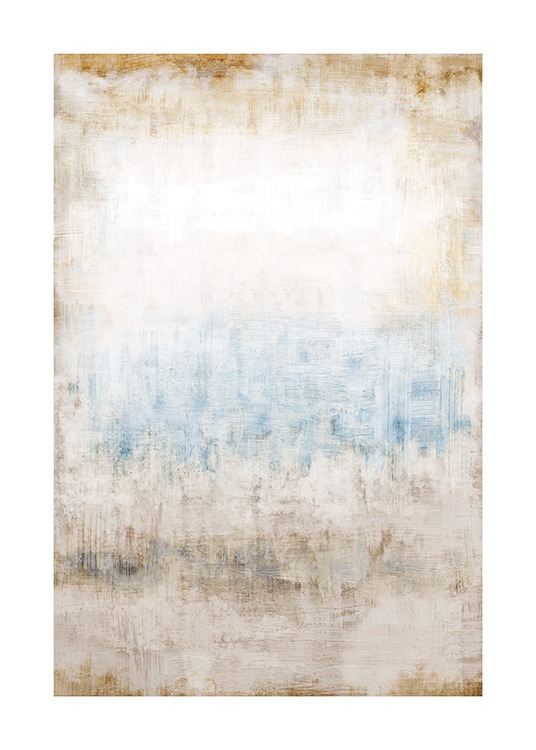  – Pintura abstracta en tonos de marrón y beis con un toque de azul en el centro.