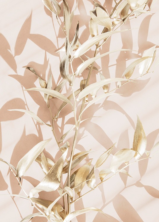  – Fotografía de una planta de hojas doradas sobre un fondo rosa claro.