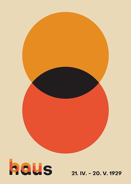  – Iilustración de diseño gráfico con dos círculos superpuestos en color naranja y rojo con el centro en negro, y fondo beis.