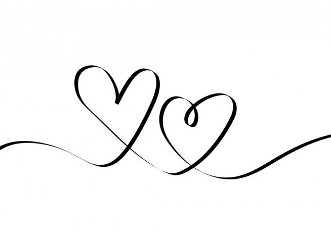  – Ilustración en arte de línea con fondo blanco y una línea negra que forma dos corazones.