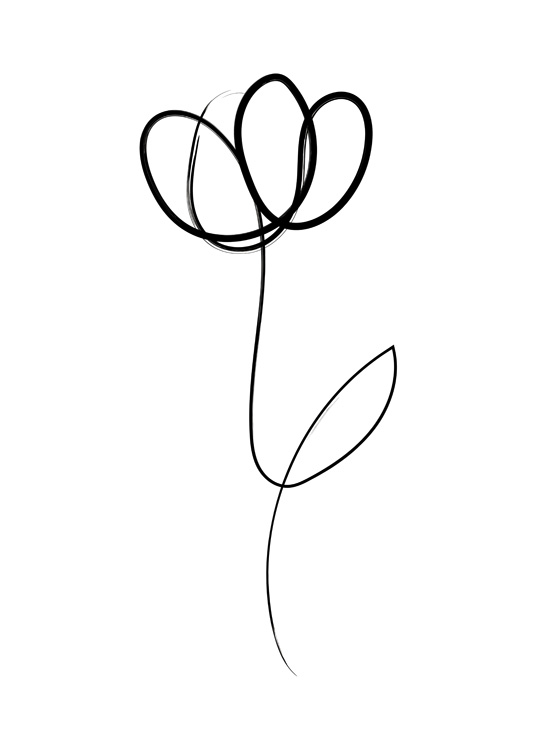  – Ilustración en arte de línea con fondo blanco y una flor negra.