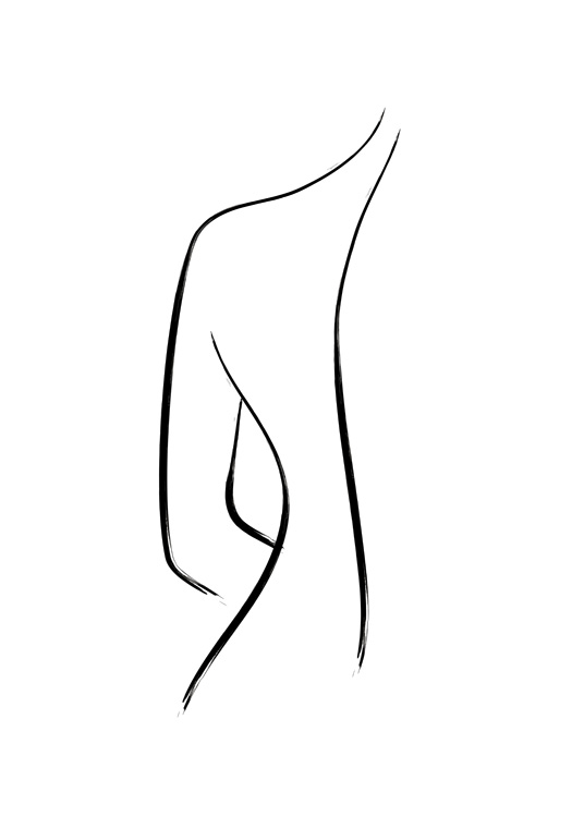  – Ilustración en negro realizada en arte de línea con un cuerpo desnudo y fondo blanco.