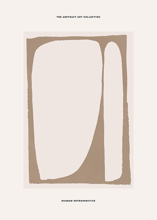 – Ilustración de diseño gráfico con dos figuras en beis sobre un fondo marrón y beis y texto debajo.