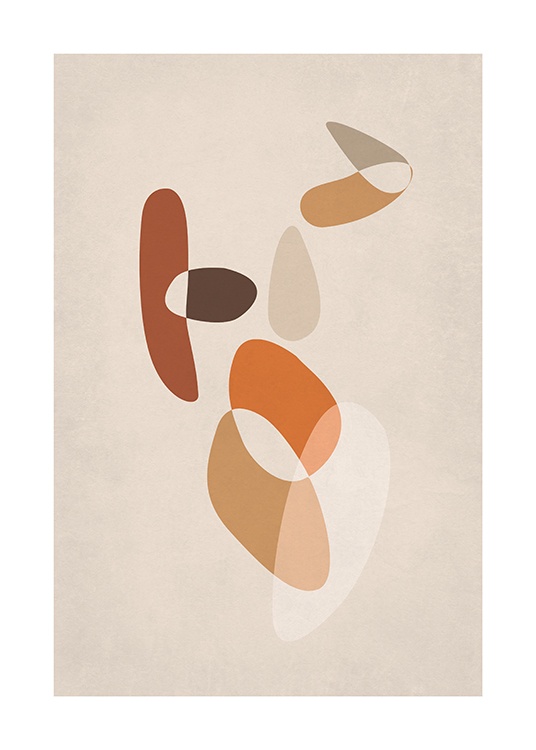  – Ilustración de diseño gráfico con el motivo de un cuerpo abstracto formado por diferentes figuras en color marrón y anaranjado.