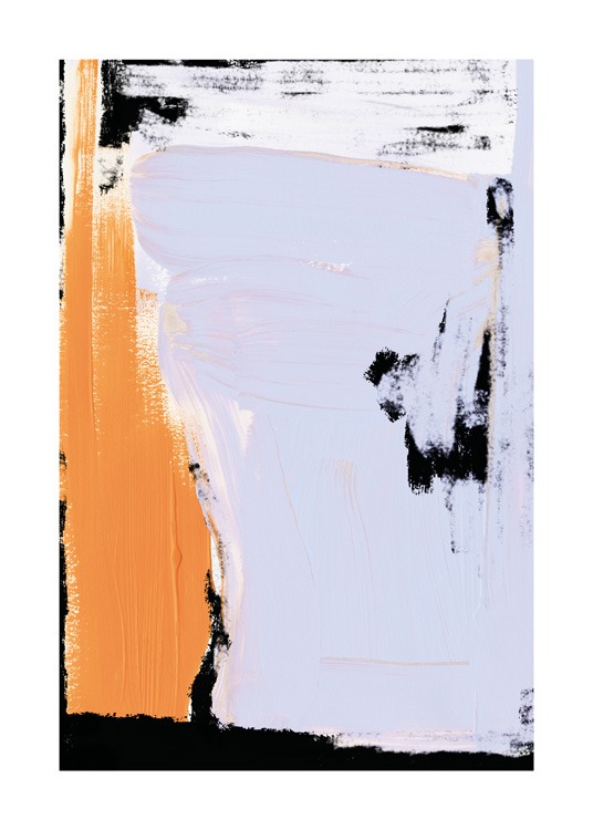  – Ilustración abstracta con un patrón en lila, naranja, blanco y negro.