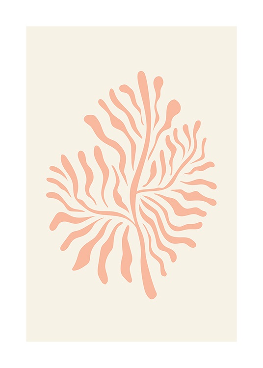  – Ilustración de diseño gráfico con el motivo de un coral abstracto de color rosa y fondo beis claro