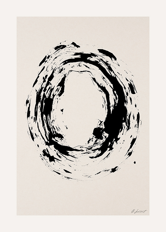  – Abstracción con un círculo negro desparejo, sobre un fondo beis