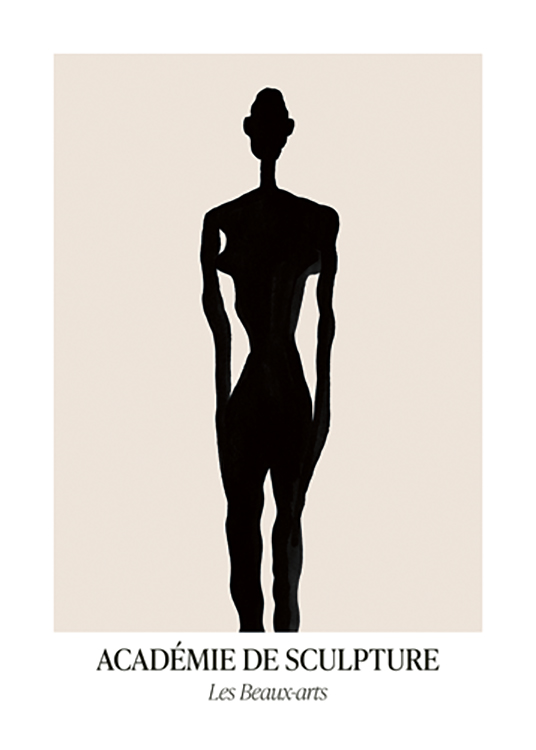  – Ilustración de diseño gráfico con la silueta negra de un cuerpo, fondo beis y texto debajo