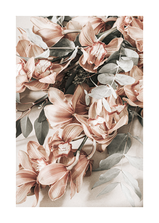  – Fotografía de un ramo de flores rosas con hojas verdes