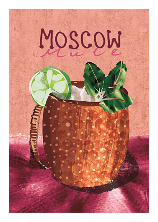  – Ilustración de una jarra de cobre con lima y hojas de menta, y texto que dice \