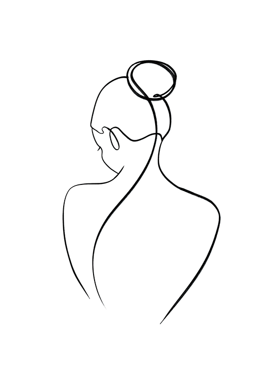  – Ilustración abstracta con una mujer de espalda dibujada en arte de línea negro, fondo blanco.