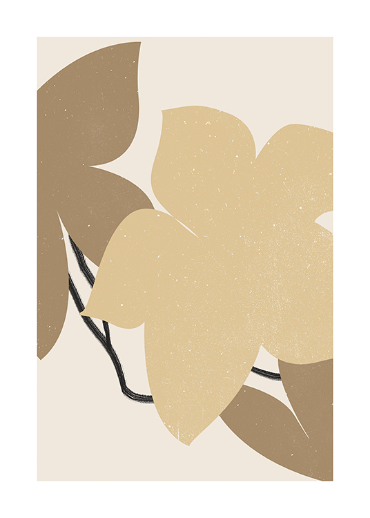  – Ilustración de diseño gráfico con flores de color beis y marrón flores con motas blancas y fondo beis claro