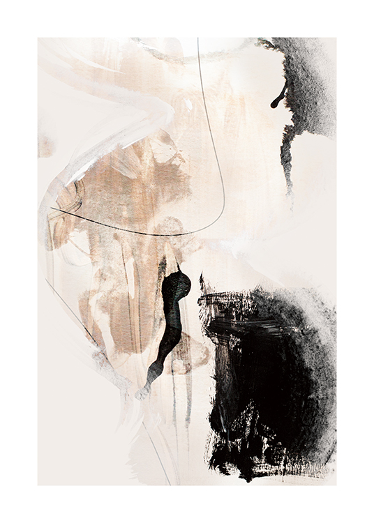  – Pintura abstracta figuras beis y negras figura sobre un fondo claro