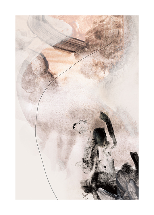  – Figuras abstractas y texturas pintadas en beis y negro sobre un fondo claro