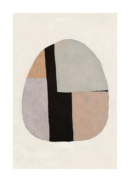  – Ilustración de un círculo colorido con bloques de color sobre un fondo beis claro