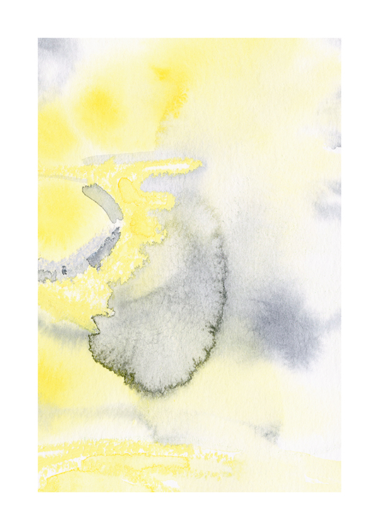  – Acuarela abstracta en amarillo y con detalles en azul-grisáceo