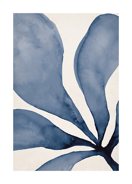  – Ilustración en acuarela con fondo beis claro y un alga azul de hojas anchas